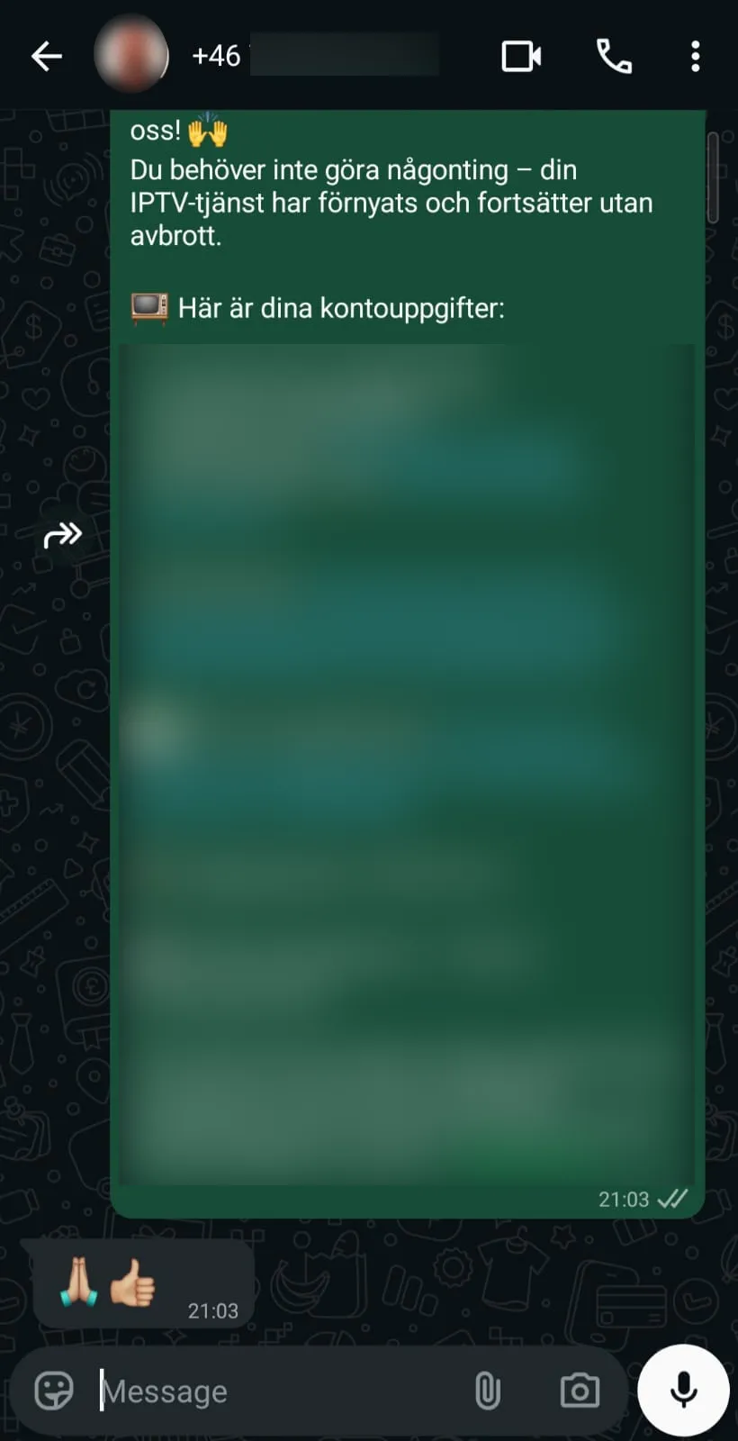 Skärmdump av svensk kundrecension för Viking IPTV som bekräftar stabil streaming och snabb aktivering